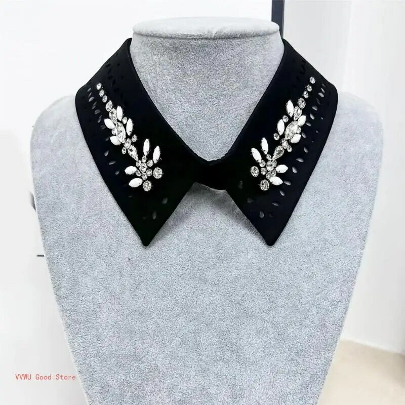 Collar falso elegante con cuentas para mujer, envoltura chal ajustable, cuello blusa decorativa, accesorios para cuello