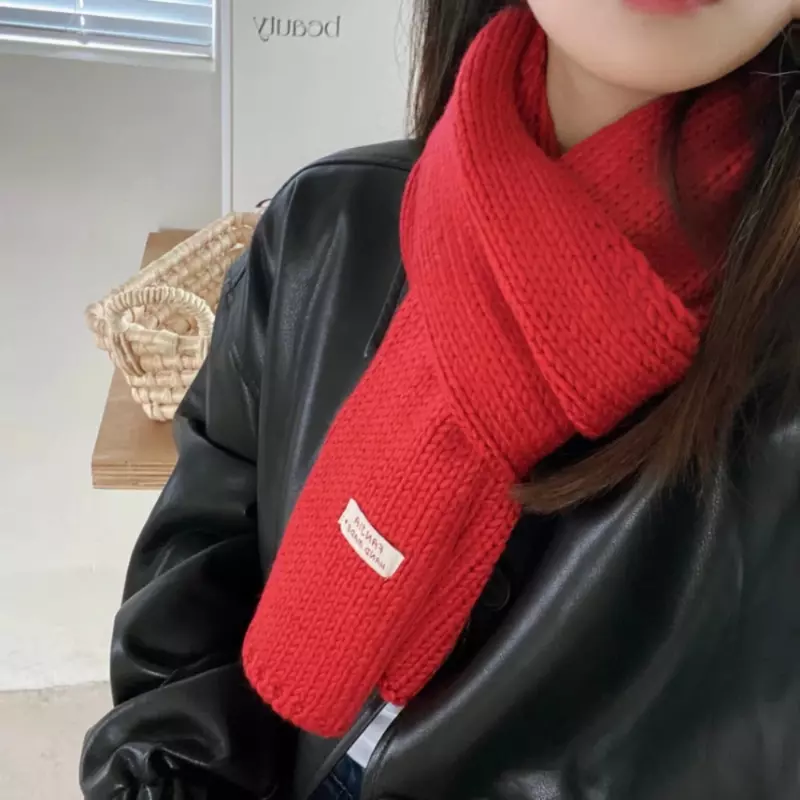 Autumn and Winter Women's Scarf Dopamine Colored Knitted Wool Warm Scarf Solid Shawl for Student Apparel Accessories