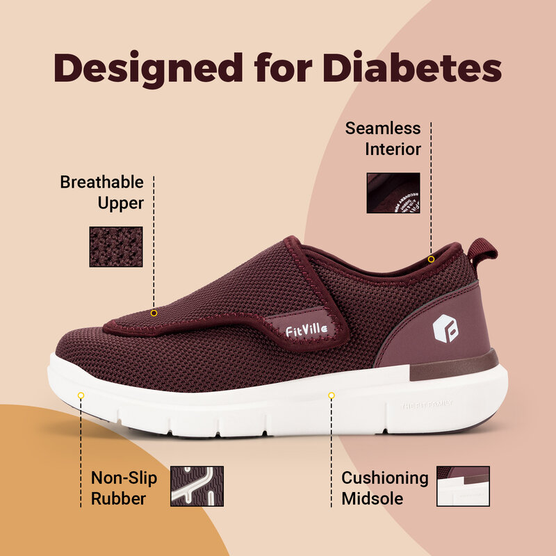 Сверхширокая женская обувь для диабетиков FitVille, регулируемая обувь для ходьбы, для ортопедических, широкостопных, пухлых, для пожилых людей, облегчение боли в ступнях