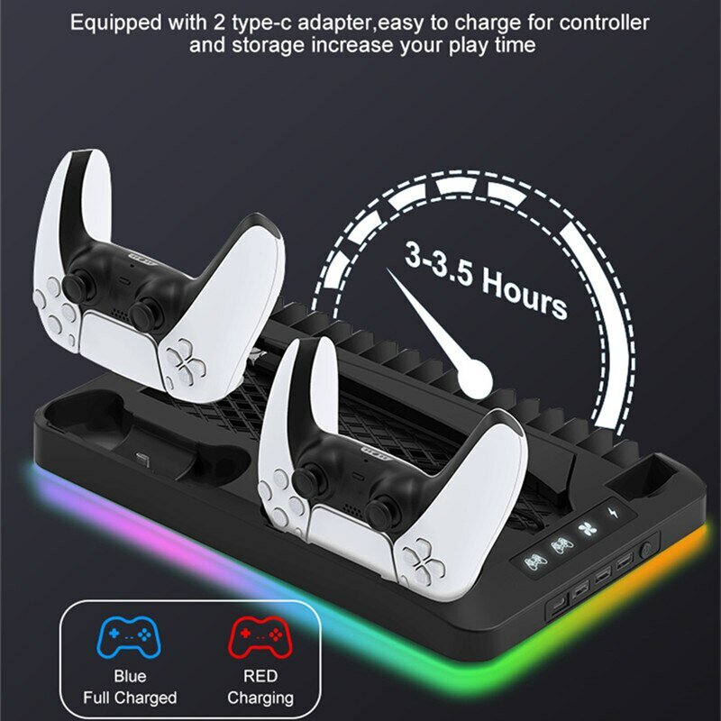 YLW P58 P5 stand koelstation met RGB licht koelventilator dubbele controllers oplader voor Playstation 5 Game PS5 accessoires