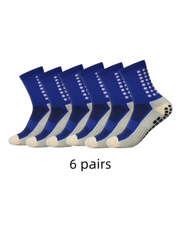 6 pasang kaus kaki olahraga klasik antiselip, kaus kaki sepak bola dengan titik perekat