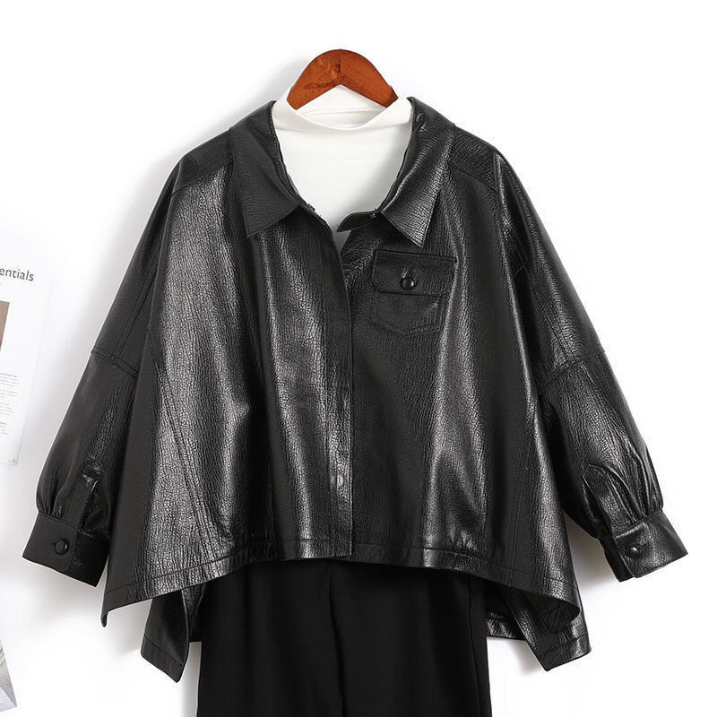 Mantel kulit asli imitasi, jaket lokomotif wanita, pakaian luar kulit kasual gaya Korea Musim Semi dan Gugur