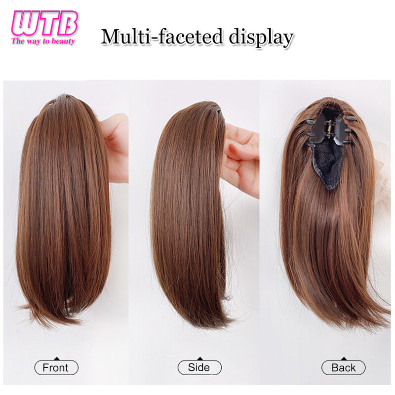 WTB Wig ekor kuda pendek wanita, rambut palsu sintetis klip genggam pendek untuk musim panas