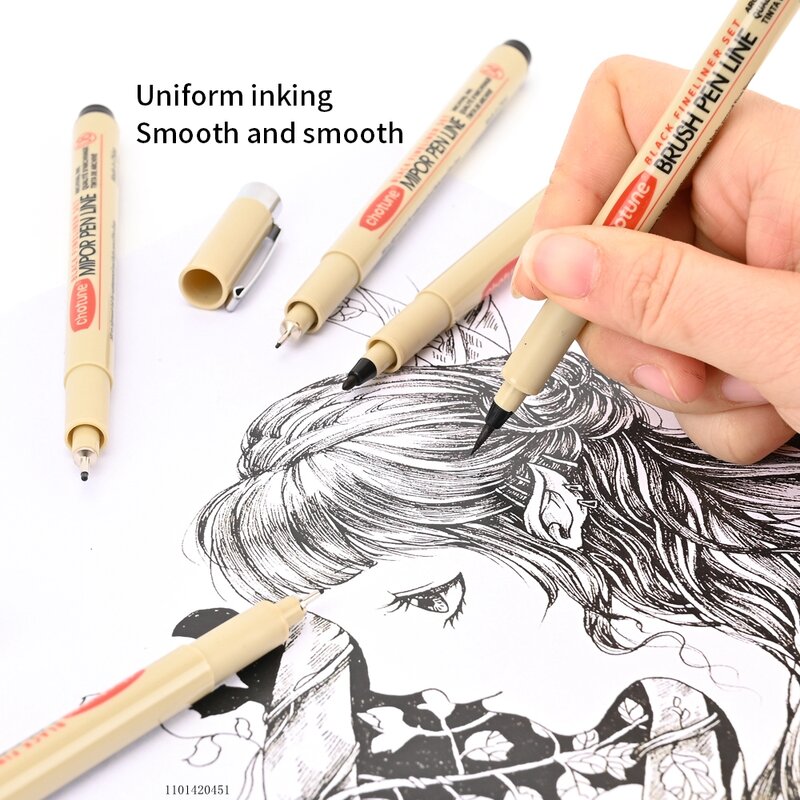 Marcador para Manga Desenhar Esboço, Pigmento Liner, Micron Ink, Caneta Agulha, Gancho Line Pen, Esboço Papelaria Set, Art Supplies, 12 Dica