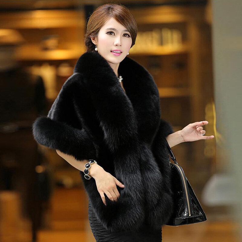 Abrigo de piel de imitación de Color sólido Delgado, versión coreana, sección larga, pelo de conejo, abrigo de piel engrosado
