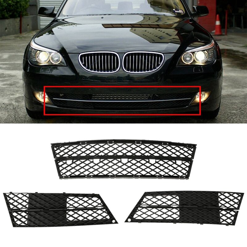 3Pcs Front Bumper Lower Grille Cover For -BMW 5-Series E60 E61 528I 535I 550I 2008-2010