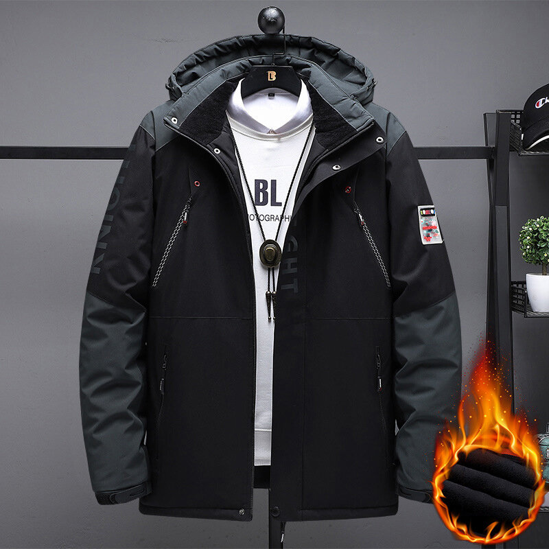 男性用の厚いベルベットジャケット,冬用の特大コート,ジッパー付き,防風,ファッショナブル,黒,サイズ7XL,8xl