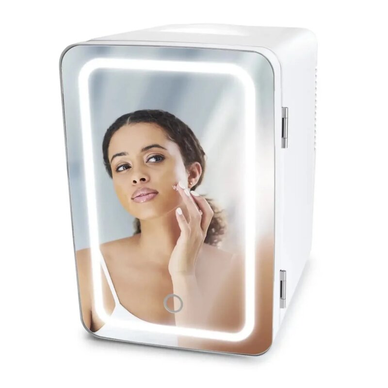 Mini réfrigérateur avec porte en verre, réfrigérateur Beauty Care, blanc, 6L