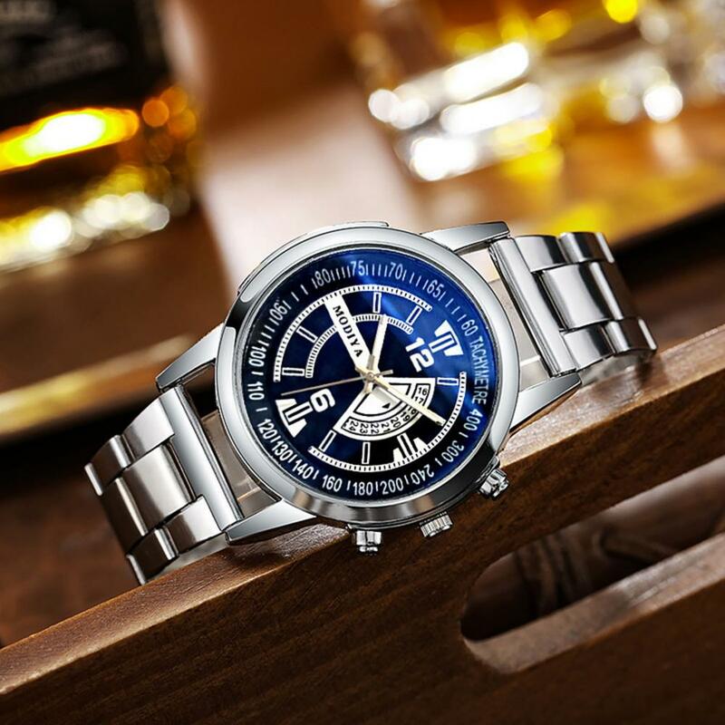 Relógio de quartzo masculino com mostrador redondo, pulseira de aço, elegante, resistente a riscos, formal, estilo comercial, preciso