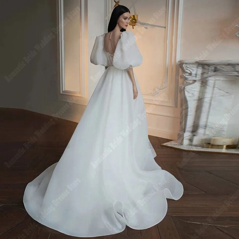 Gaun pengantin wanita mode elegan gaun pengantin A-Line putri sifon punggung terbuka gaun pesta pantai Vestidos De Novia baru diluncurkan