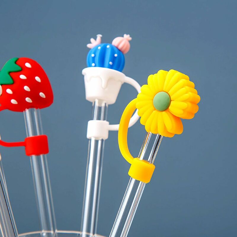 Cute Cartoon Glass for Straws Anti-Dust Straw Plug Bottle Accessories Straws Decorative Cap Anti-Dust Cap