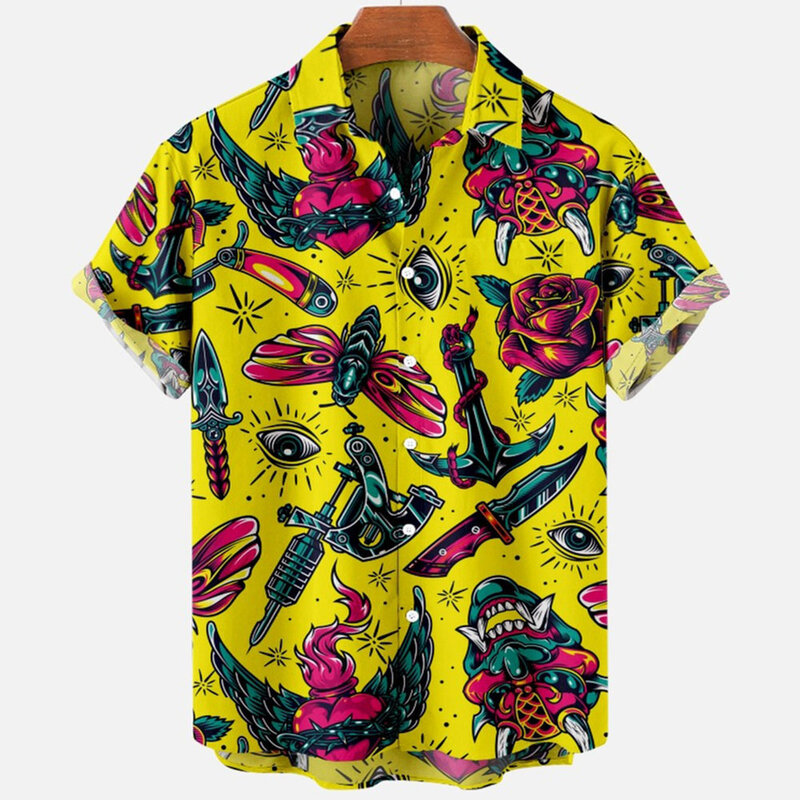 قميص هاواي للرجال المرعب ثلاثي الأبعاد ، ملابس فضفاضة للرجال ، قميص قابل للتنفس ، أكمام قصيرة ، الصيف ، من من من من الشيطان