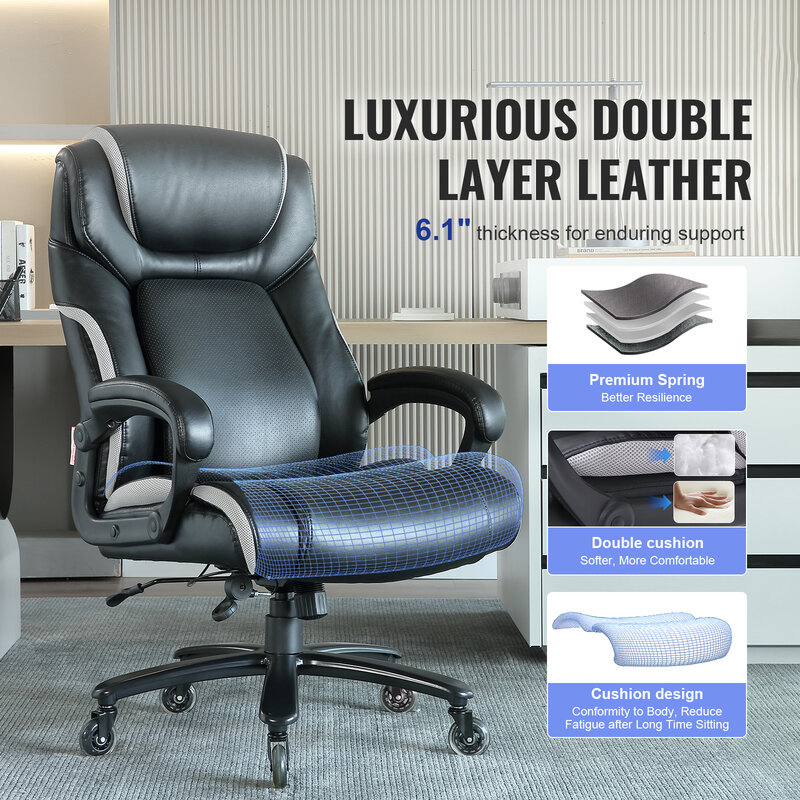 VEVOR-Cadeira de escritório executivo resistente com ponta, apoio lombar ajustável, couro PU, suporte ergonômico, encosto alto
