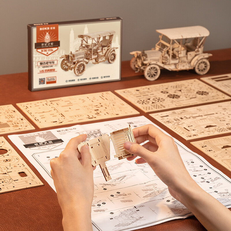 Vintage Car 3D Puzzle, Wooden Puzzle Retro Car Model Kits to Build for Adults, Gift for Antique Car Lovers Aesthetic Home Decor