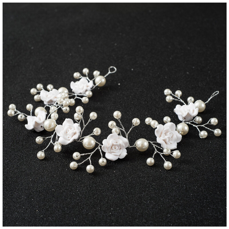 Bridal White Flower Headband Soft Chain Rose Hair Accessories with Pearls for Woman Hair Styling Tools