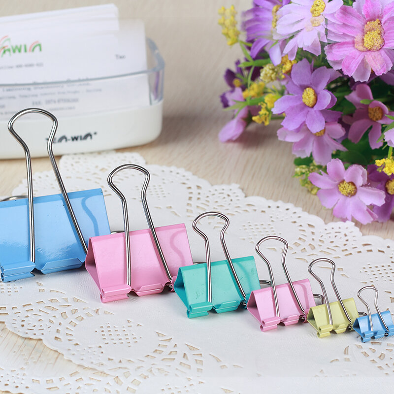 Tenwin Metal Paper Clip 15 19 25 32mm Foldback Metal Binder Clips colorful Grip Clamps Paper Document Office School Stationery