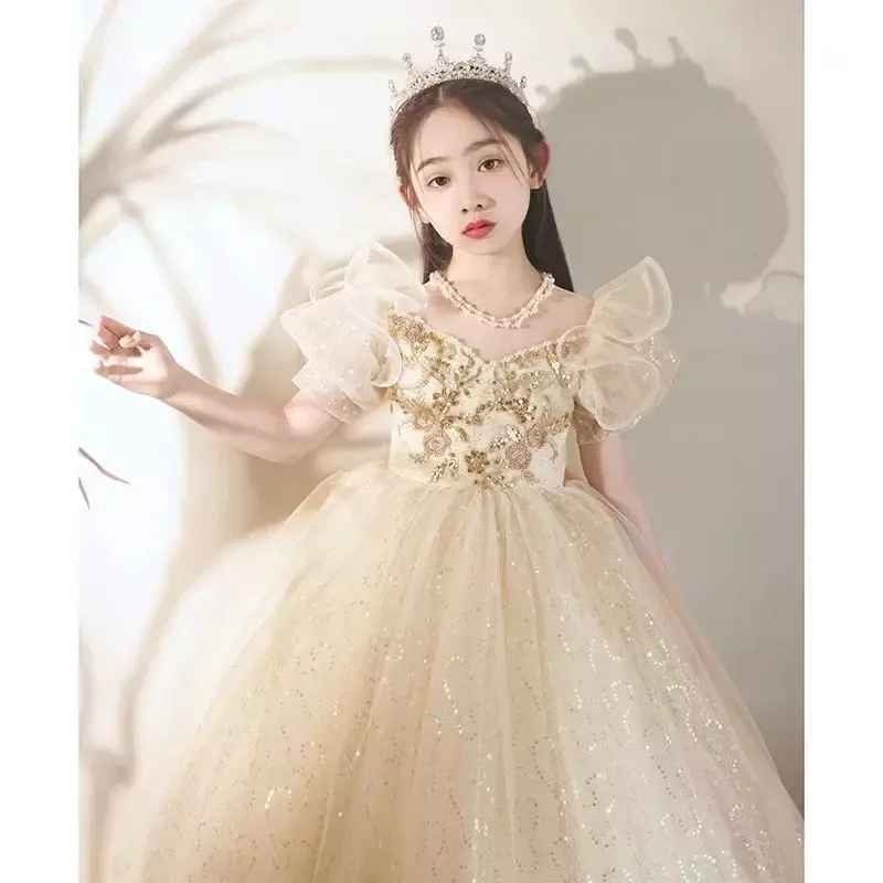 Children's Princess Dress Little Host Piano Performance Evening Dress Girl's Birthday Flower Girl Wedding Fluffy Gauze