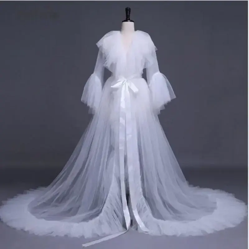 Maternity Photography Dress Baby Shower Gown Women Off-shoulder Long Sleeve Tulle Dress Sweet Pregnant Women Dress