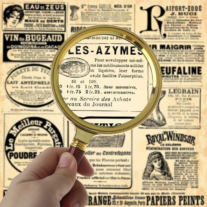 60mm 70mm 80mm Portable Handheld 10X Magnifying Glass Retro Handle Magnifier Eye Loupe Glass
