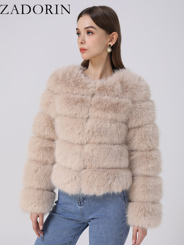 ZADORIN-abrigo de piel de zorro sintética de manga larga para mujer, chaqueta gruesa y cálida, prendas de vestir exteriores, ropa de invierno