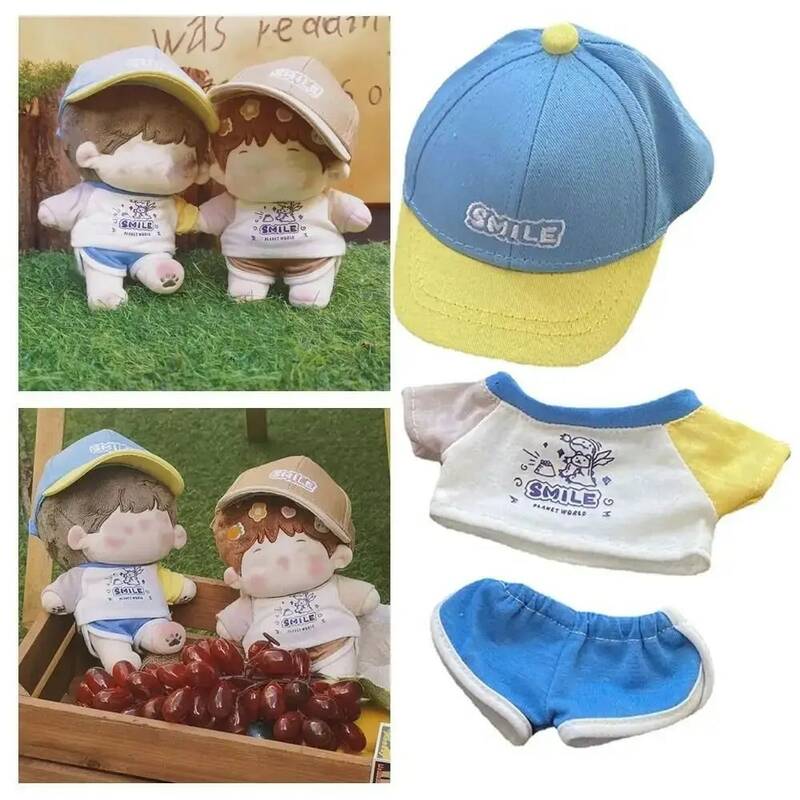 인형 스포츠 세트 반바지 모자, 인형 스포츠웨어 교체, 귀여운 인형 옷, 티셔츠 반바지 모자, 20cm