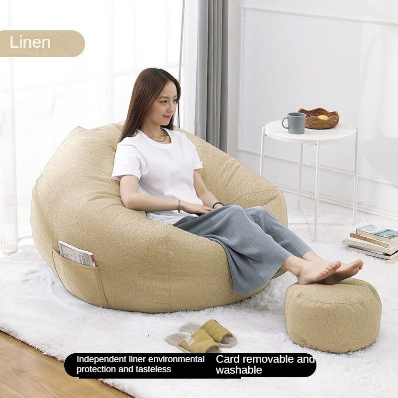Kursi sofa malas dengan Pedal bantal lantai kain Linen kursi panjang kantong kacang Pouf Puff sofa rekreasi Tatami ruang tamu rumah tangga