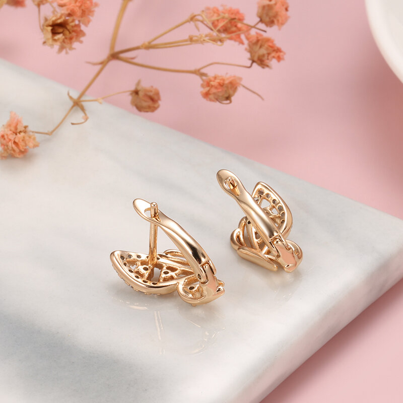 SHOUJYO Luxury Butterfly Earrings For Women 585 Rose Gold Color Natural Zircon Micro Wax Mosaic Wedding Party Fashion Jewelry