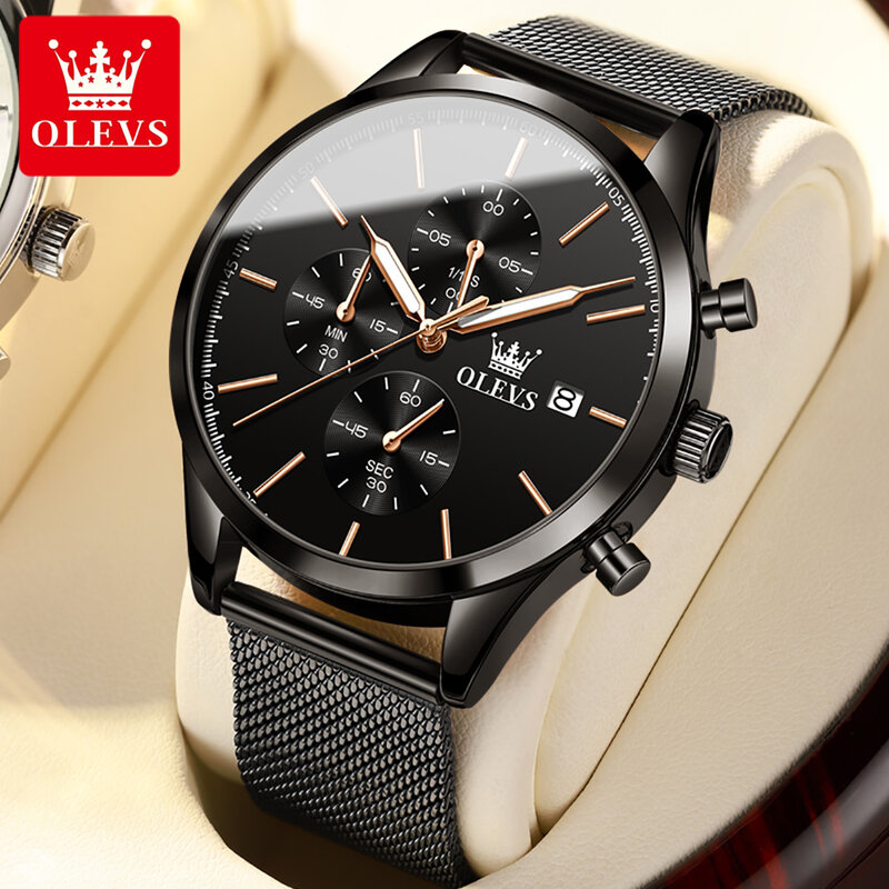 OLEVS-Montre à quartz chronographe en acier inoxydable pour homme, montres étanches, date de luxe, nouvelle mode