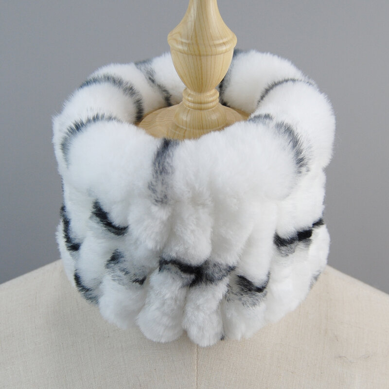 Winter Women Real Fur Handmade Stretch Fur Scarf Knit Genuine Rex Rabbit Fur Headbands Girls Natural Fur Ring Cowl Snood Scarves