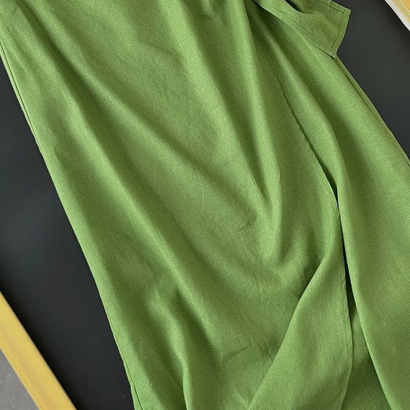 Jenny & strive-Jupe mi-longue asymétrique taille haute pour femme, style campagnard, rétro, coton, lin, décontracté, mode française
