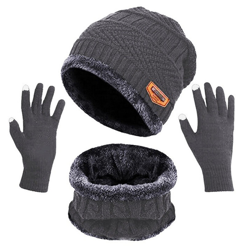 Зимние Оригинальные перчатки для сенсорного экрана, Вязаная Шапка-бини с напуском, Шапка-бини, теплые перчатки для сенсорного экрана, для снега и холода