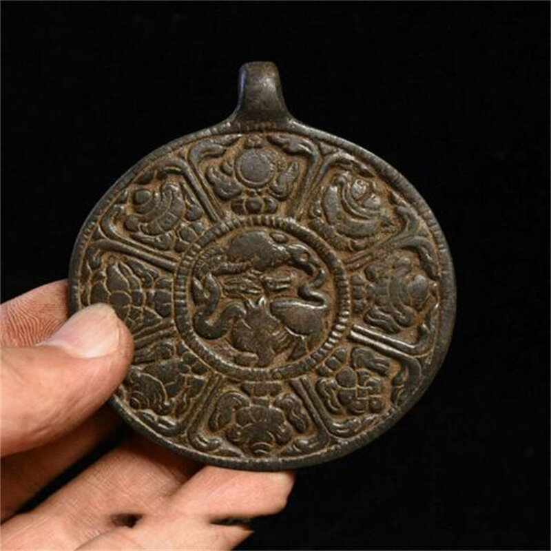 Sammeln เก่าทิเบต Buddhismus Bronze Acht Günstigen สัญลักษณ์รูปปั้น Amulett Anhänger Hause Zubehör Figuren Sammlung