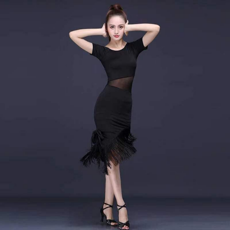 2023 New Patchwork Ladies Latin Dance Dress Women Black Stage Costumes Tassel Salsa Rumba/Samba Salsa Perform Fitness Dancewear