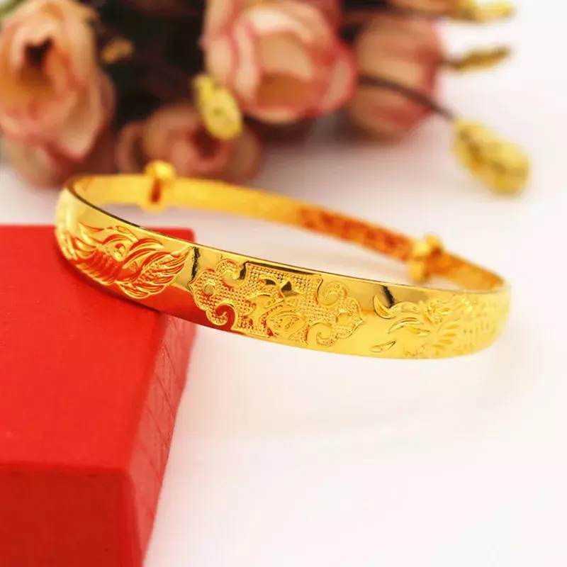 New Copper Plated Vietnam Sand Gold Wedding Jewelry Dragon and Phoenix Push and Pull Bracelet Women's Imitation Gold Jewelry