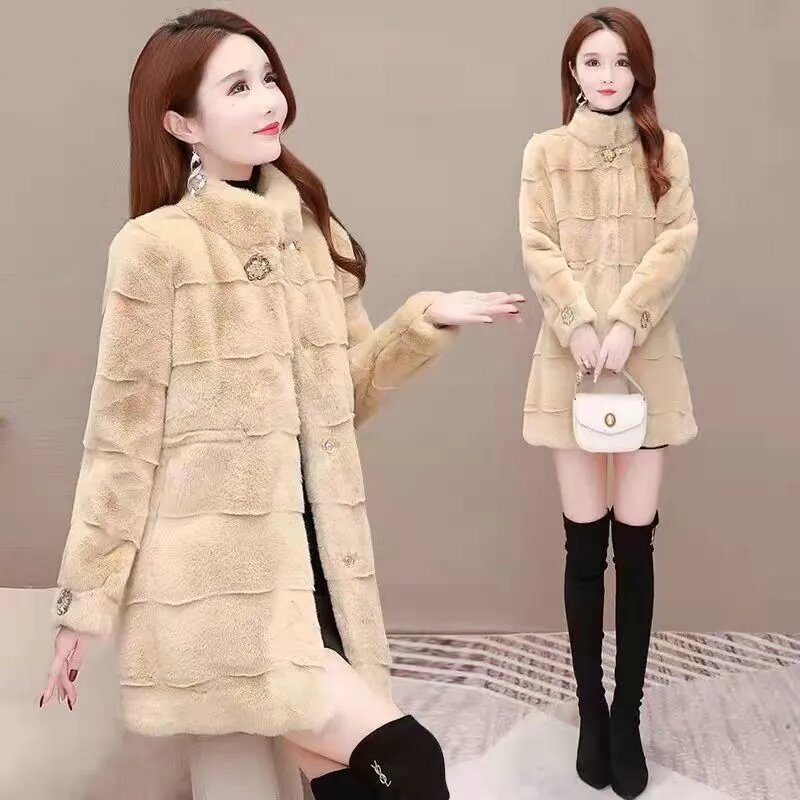 신제품 인조 모피 코트 슬림 겨울 자켓 여성용, 두꺼운 긴 따뜻한 외투, 모조 밍크 자켓, 2022 기질 패션