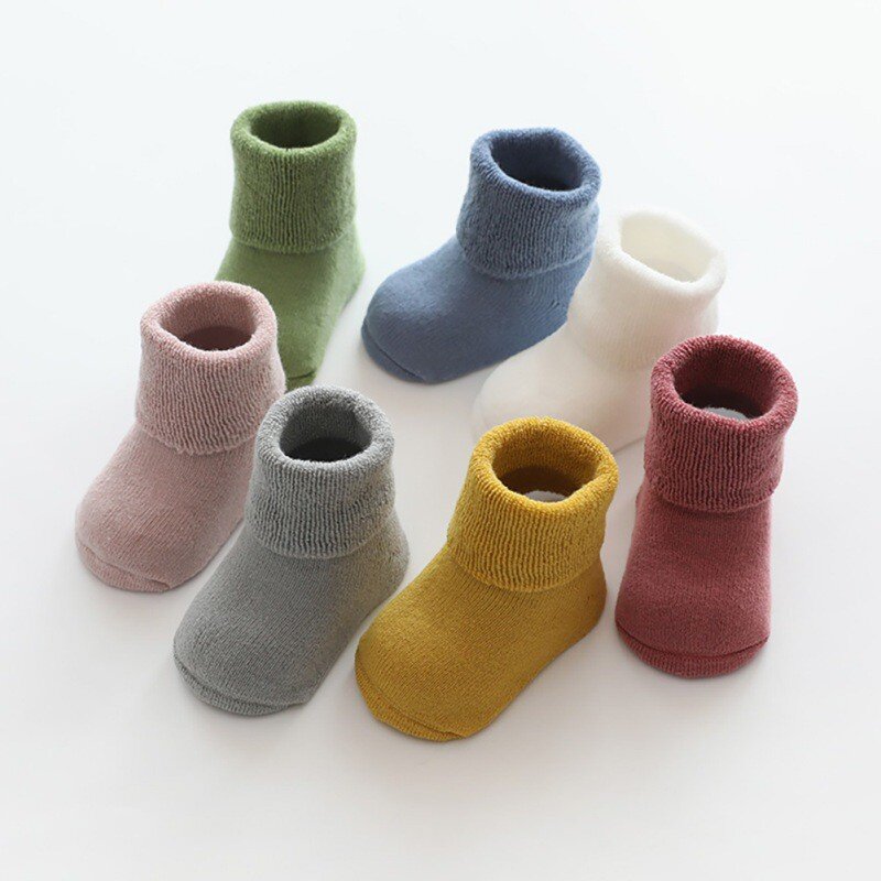 Милые плотные носки для новорожденных, флисовые детские носки, осенне-зимние теплые Нескользящие Детские носки на возраст 0-1-3 года
