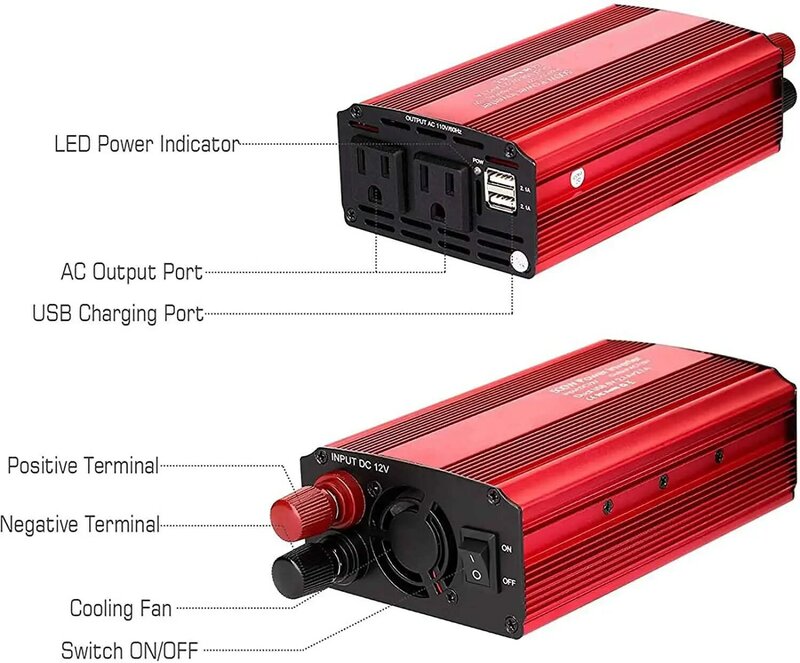 USB充電器付きパワーカーインバーター,12ボルトから100 110 220 240 400ボルト,500w,工場