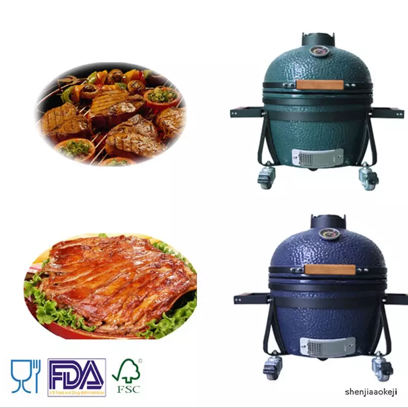 14-Inch Outdoor Ceramic Mini Barbecue Grill High Temperature Resist Desktop BBQ Charcoal Grill for Party/Home/Garden/camping 1pc