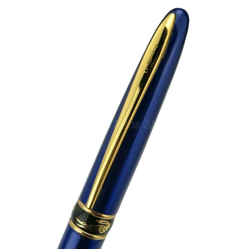 Crocodile-pluma estilográfica clásica de Metal azul, punta fina con capucha y fina pluma estilográfica, adorno dorado, accesorio para oficina y escuela, regalo de escritura, 215