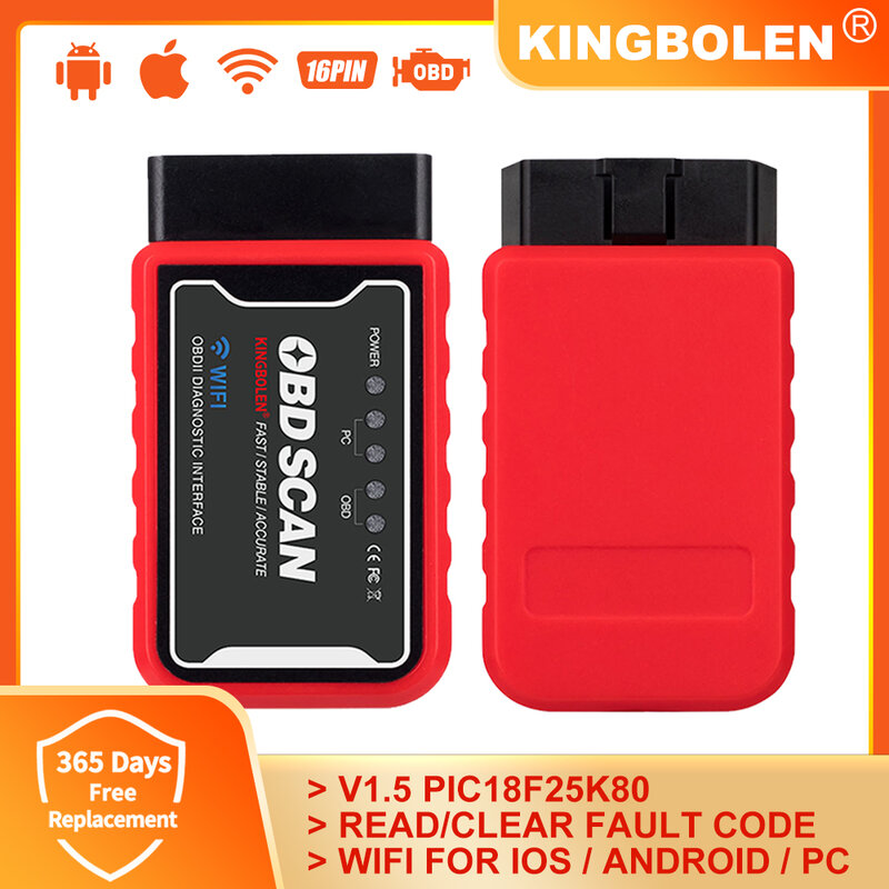 KINGBOLEN ELM327 Bluetooth-compatible V1.5 PIC18F25K80 ATAL & ATPPS 4mHz Crystal Wifi For Android/IOS Torque OBDII Code Reader