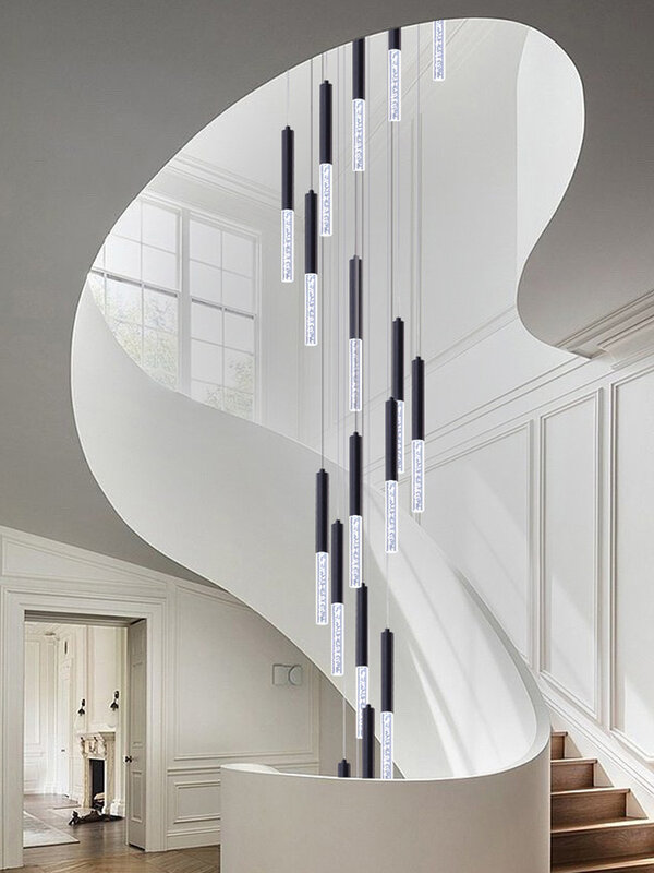 Zylindrischer Kronleuchter nordisches Wohnzimmer Pendel leuchte Hängelampe Innen beleuchtung Decken leuchte moderne Treppe Kronleuchter