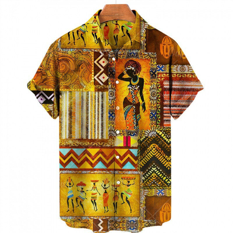 بلوزة رجالي هاواييان للشاطئ بأكمام قصيرة ، قمصان غير رسمية ، تقاليد إفريقيةطباعة ثلاثية الأبعاد ، ملابس نسائية ، ملابس الشارع ، الموضة ،