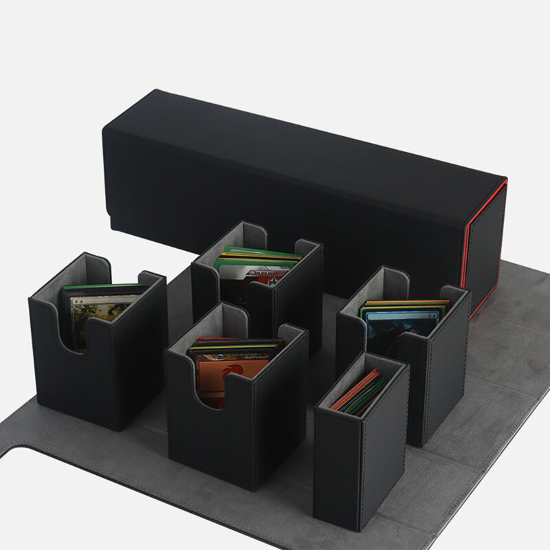 Trading Card Deck Box Container, 5 compartimentos, grande capacidade, durável Cartão Caixa De Armazenamento de Cartões de Esportes, PU Couro