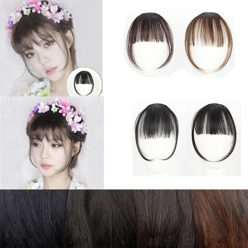 Syntetyczne grzywki włosy Clip In przedłużanie włosów powietrze huk włosy schludne przednie sztuczne frędzle cienkie sztuczne włosy grzywki dla kobiet dziewcząt