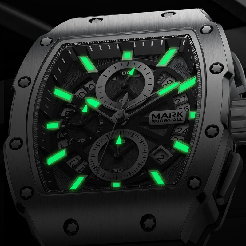 Orologi al quarzo di moda Mens Brand Mark Fairwhale Sports Boy orologio da polso luminoso Luxury Automatic Date Tonneau Clock Reloj Hombre