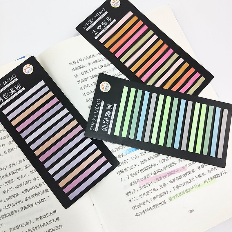 KindFuny 300Sheets 16PCS Transparent PET Sticky Stickers Notes Memo Pad Notes Macaron Color Bookmarks Notepad School Stationery