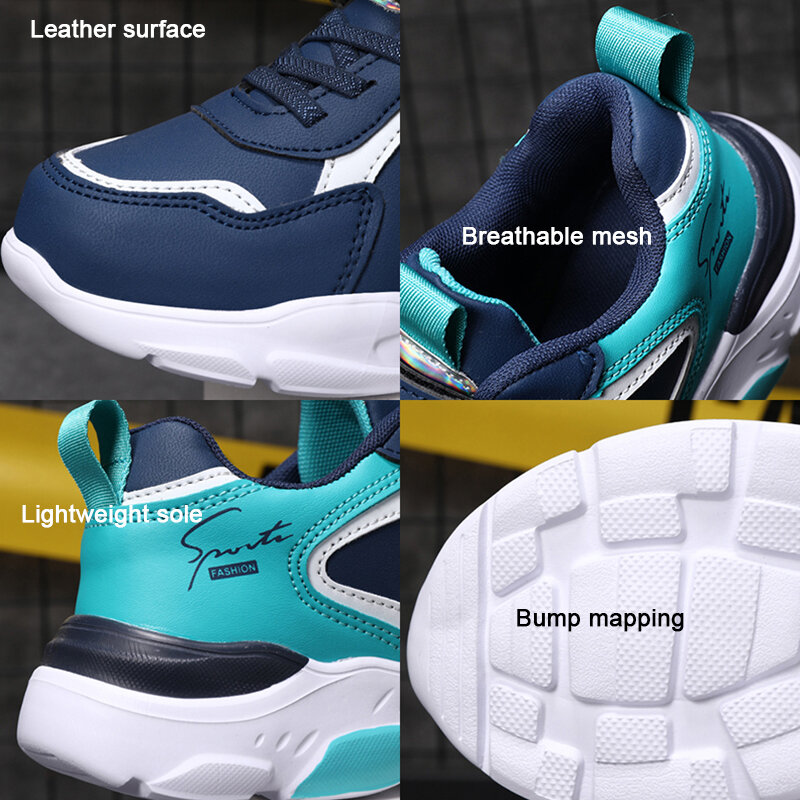 รองเท้าผ้าใบสำหรับเด็กผู้ชายรองเท้าส้นเตี้ยหนังสำหรับเด็กผู้หญิงรองเท้ากีฬาน้ำหนักเบาวิ่งเทนนิส SNEAKER anak Laki Laki เดินกลางแจ้ง