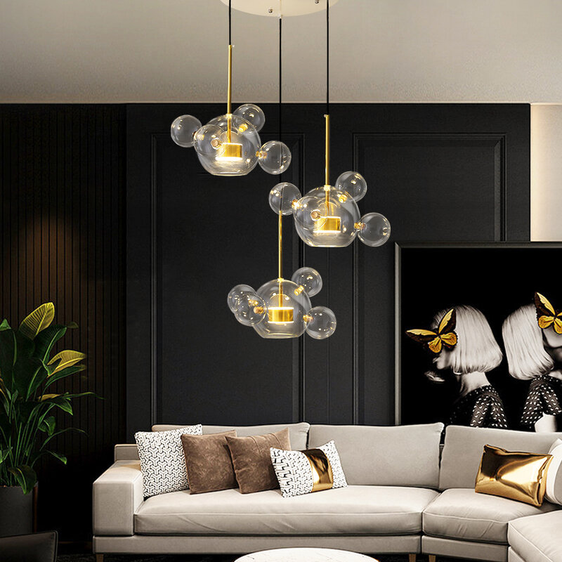 Artpad-LED Chandelier for Living Room, Iluminação Glass Bubble, Lâmpadas Suspensas, Decoração de Teto, Iluminação Doméstica