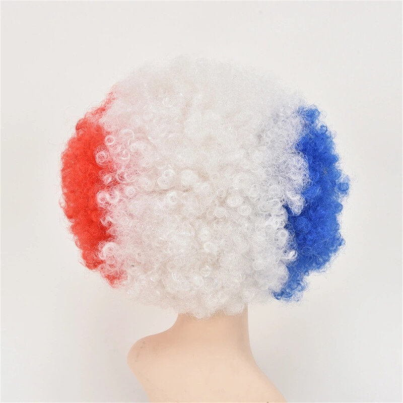 Kipas sepak bola, Wig Cosplay bendera Perancis, pemandu sorak, perlengkapan Wig karnaval, penggunaan pesta sehari-hari
