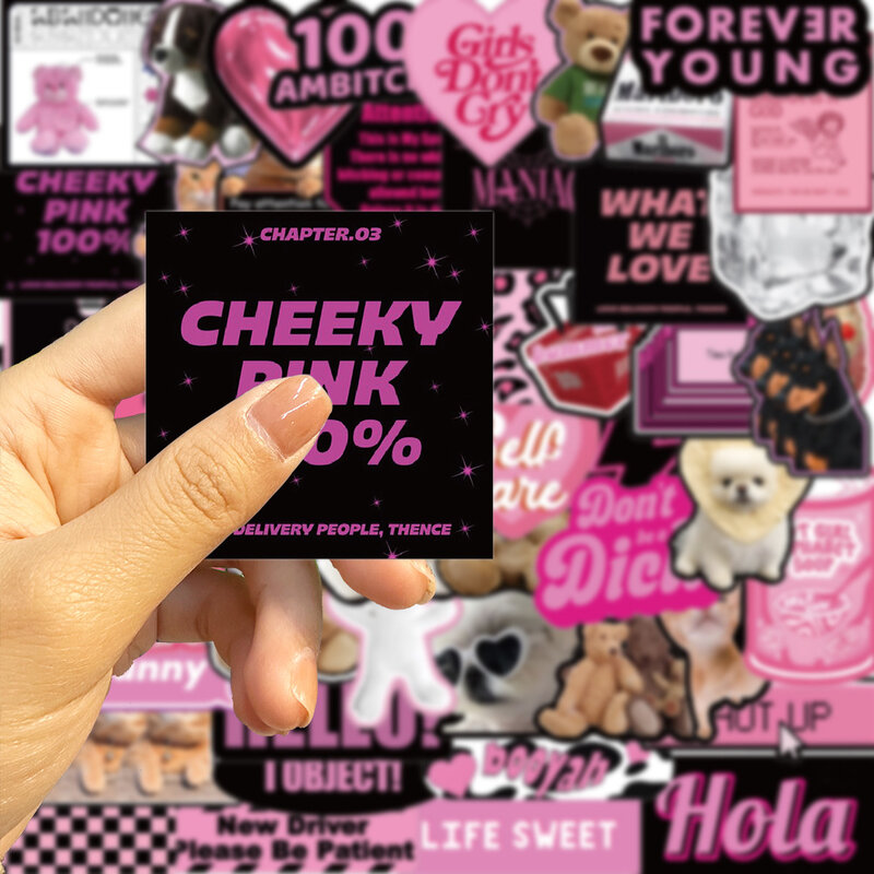 10/30/55PCS Pink Ink English Graffiti Stickers DIY Album Diary Decorate Stationery PVC Waterproof Children's Stickers Scrapbooki